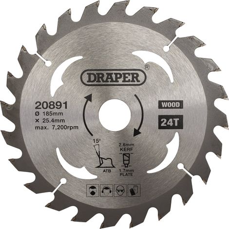 Draper TCT Circular Saw Blade for Wood – 185mm Diameter, 24 Teeth, 25.4mm Arbor, Model 20891 (1/5)