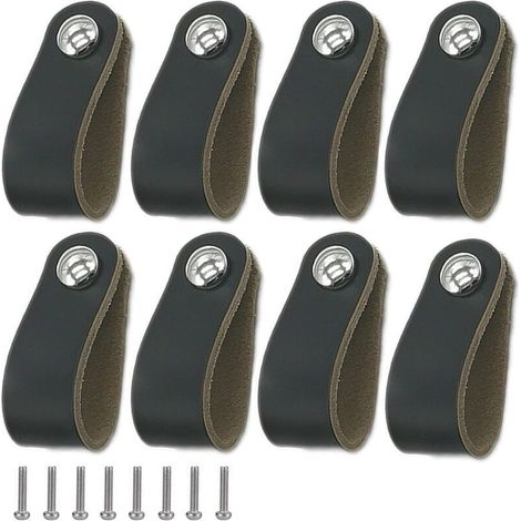 Piece Leather Handle Set, Black Leather Cabinet Handle, Leather Handle with Screws, Soft PU Leather Door Handle, Easy Installation, Suitable for All Kinds of Furniture Doors and Drawers (1/5)
