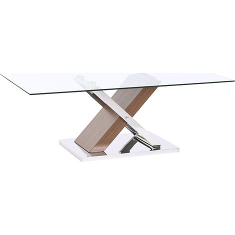 Table basse élégance moderne finition bois et acier - Brun foncé avec accents argentés (1/5)