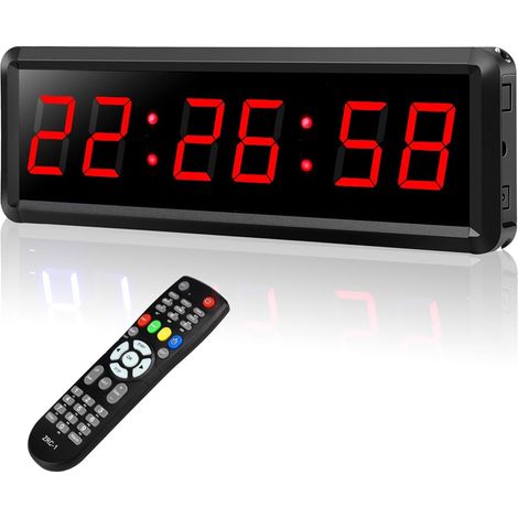 Grande horloge LED numérique surdimensionnée Télécommande programmable Minuterie LED Minuterie d'intervalle Minuterie de garage Horloge d'entraînement sportif Minuterie de gymnastique Étagère ou suppo (1/5)