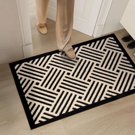 Tapis d'intérieur - 60 cm x 90 cm - Tapis de chevet - Tapis d'entrée antidérapant - Tapis de sol en caoutchouc - Semelle basse - Tapis d'extérieur - Tapis de salle de bain - Noir (1/4)