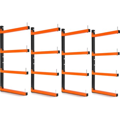 VEVOR Soporte de Pared para Madera Carga 50 kg por Nivel, Estantería Plegable de 4 Niveles, 4 Piezas, con 410 mm de Profundidad, Pasadores de Bloqueo y Kit de Montaje para Tuberías Garajes y Talleres (1/5)