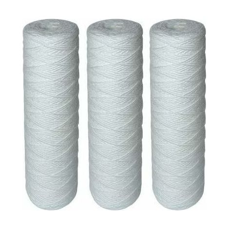 Lot de 3 cartouches filtrantes bobinées 10 pouces – Filtration sédiments jusqu'à 25 microns – Durée de vie 1 an – Compatible filtres à eau