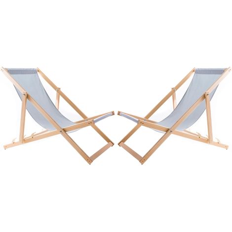 2 chaises longues en bois avec tissu gris clair (1/4)