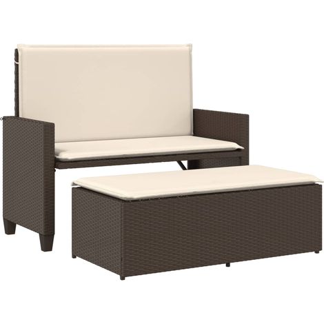 Maison Exclusive - Gartenbank mit Kissen und Hocker Braun Poly Ra
