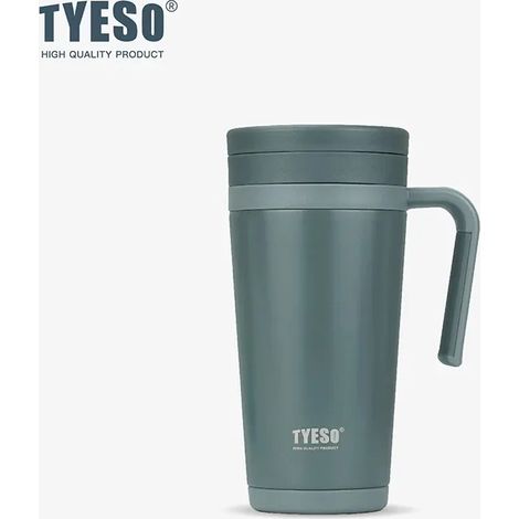 (Gris foncé, 500 ml) Mug isotherme en acier inoxydable, isolation sous vide, poignée fuselée, aspect raffiné. (1/3)