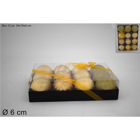 Set 12 Pezzi Palline di Albero di Natale in Box Oro 6 cm