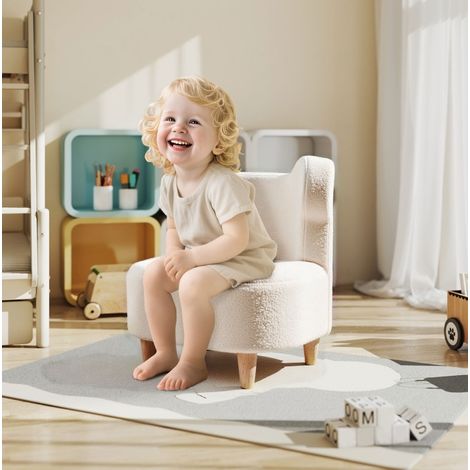 Sillón infantil de peluche con orejas de oso, tejido teddy fleece, beige HAVRYA (1/5)