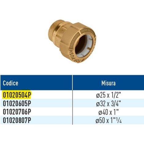 TOF/F RD Push monogiunto per PE con filetto femmina ridotto con anello in plastica ø25 x 1/2" 01020504P