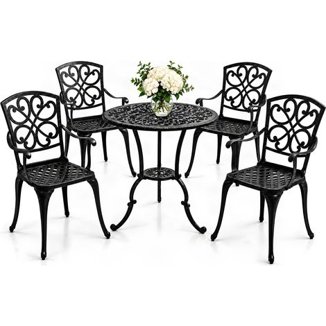 Centurion VIVALDI Black 5-Piece Cast Aluminium Garden Bistro Set - Rust-Proof Round Table with Parasol Hole & 4 Large Armchairs - Baroque Design for Patio, Balcony & Conservatory (1/5)