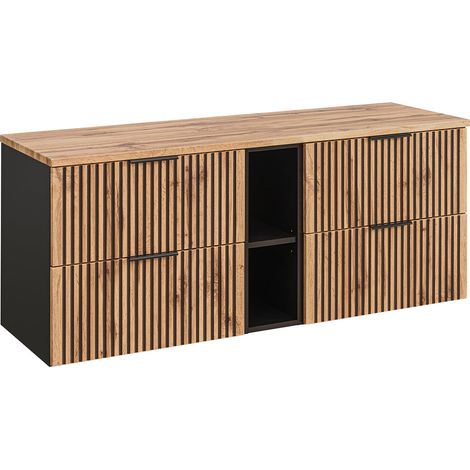Mueble bajo lavabo 140cm 2 nichos Gaia Madera y Negro (1/4)