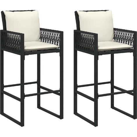 Tabourets de bar jardin,Repose-pied coussins lot de 2 noir résine tressée CFW53031 (1/5)