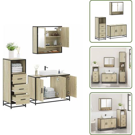 The Living Store 3-tlg. Badmöbel-Set Sonoma-Eiche Holzwerkstoff - Badmöbel Holzwerkstoff (1/5)