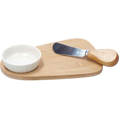 Ad Trend Set Ciotola, Vassoio e Coltello 18 x 12 Cm Ceramica, Bambu e Acciaio