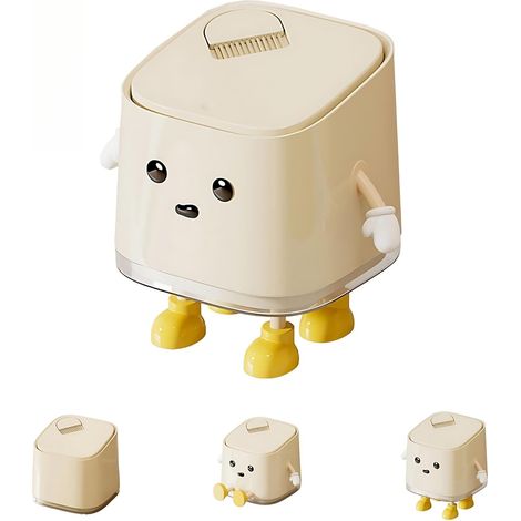 Mini papelera de escritorio adorable con tapa y cepillo - Ideal para dormitorio, cocina, coche u oficina - Papelera con tapa abatible - Papelera compacta (de pie) (1/4)