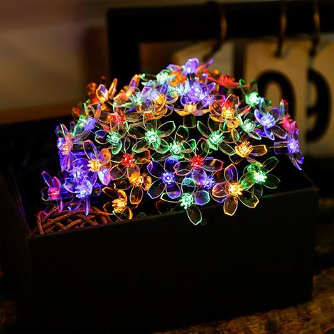 Chaîne lumineuse LED en forme de fleur multicolore, modèle à énergie solaire avec 8 modes d'éclairage, 12 mètres 100 lumières, étanche IP65, allumage automatique au crépuscule, éclairage décoratif pou (1/5)