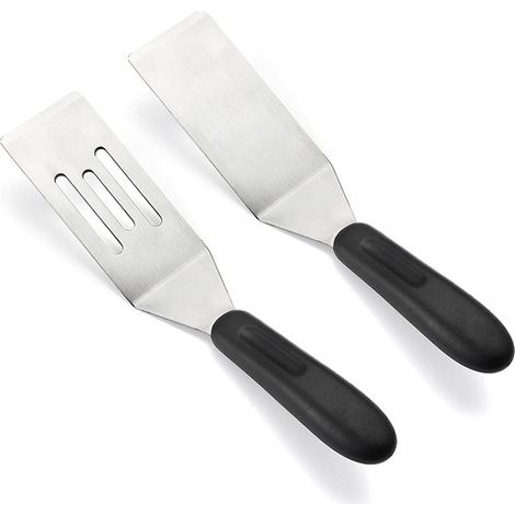BEBUSINGOTO Lot de 2 petites spatules, mini spatules pour retourner, cuire et cuire, spatule en métal pour servir et retourner, petite spatule en acier inoxydable pour steaks, crêpes, brownies (1/4)