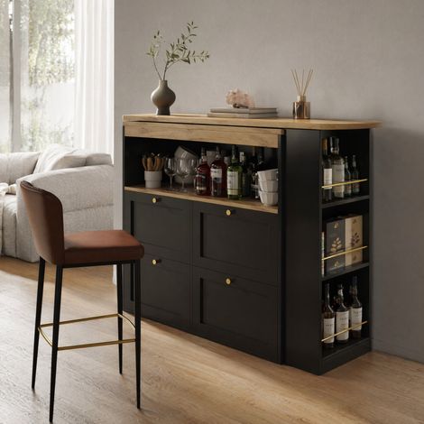 Bar avec rangement 138x39x102 cm en MDF noir, modulable pour salon, - FLORAGRACE (1/5)