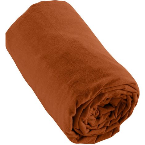 HEDDA - Drap Housse 180x200cm Flanelle de Coton Coloris Tomette (1/3)