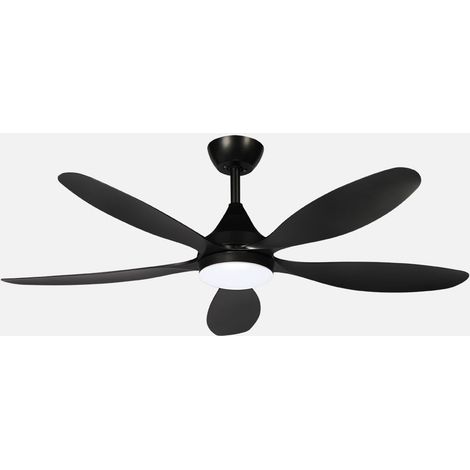 ABRILA - Ventilador DC Tobarra 18W  5 Aspas  6 Velocidades  LED Integrado  3 Temperaturas de Luz  Control Remoto  37/47x132x132 cm  Negro