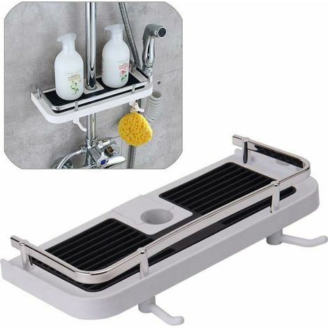 Green Mobility-Supports de perçage pour salle de bain Étagère pour poteau de douche Étagère pour poteau de douche réglable en hauteur Étagère pour étagère Organisateur avec rail Support de salle de ba (1/5)