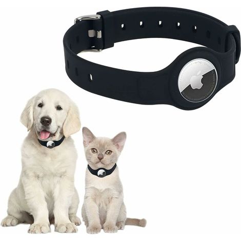 Anti-Lost Adjustable Silicone Airtag Case, GPS Tracking Dog Cat Collar Accessories for Small Medium Dogs, Cats,Pets (Black) (1/5)