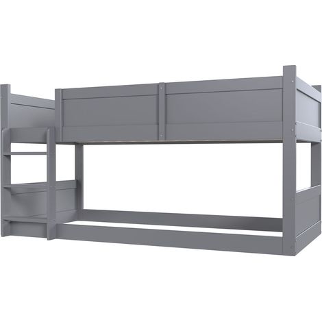 Letto a castello triplo per bambini 90 x 200 cm grigio in legno, con scala e sponde alte, MODENUIT (1/5)