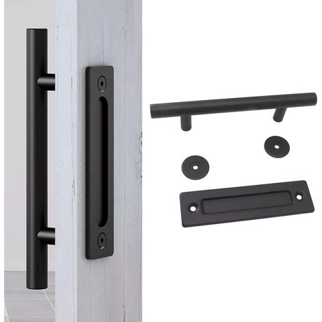 Poignée de porte coulissante industrielle en carbone noir - Ensemble de fixation incl. porte armoire/barn door (1/5)