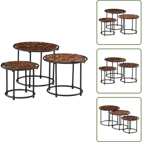 The Living Store Tables gigognes 3 pcs bois massif de récupération - Table Basse - Meubles De Salon - Table D'appoint - Ensemble De Tables - Tables Imbriquées (1/5)