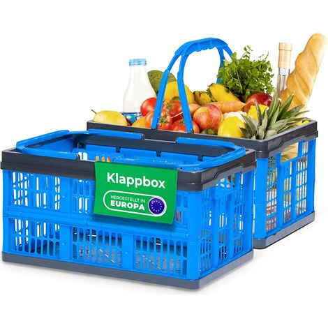 Lot de 2 boîtes pliantes Novaliv bleues - Panier pliable 16 L avec poignées - Panier de courses polyvalent - Boîte de rangement pratique