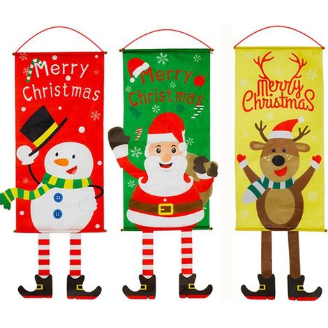 Drei zufällig ausgewählte Weihnachtsdekorationen: Türhänger aus Stoff, Weihnachtsmann, Schneemann, Wanddekoration für Restaurants, Bild, Hängefahne (ca. 85 x 4 cm). – AquaForge (1/4)