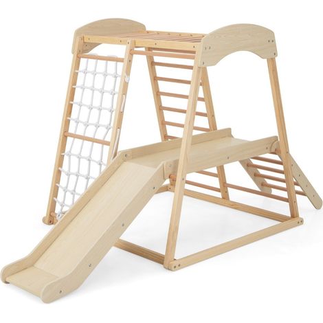 Indoor-Kletterset aus Holz mit Rutsche, Leiter und Netz