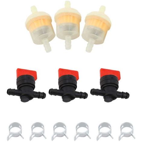 – 1/4"-Inline-Kraftstofffilter mit Absperrventilen und Schlauchschellen für Rasenmäher (1/5)