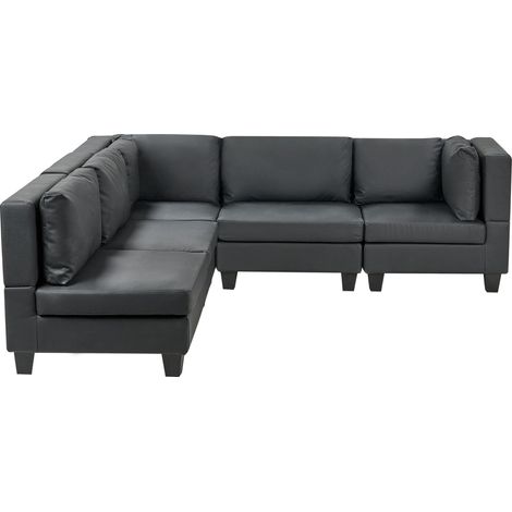 Modular Corner Sofa 5 Seater UNSTAD Faux Leather Black Right Hand