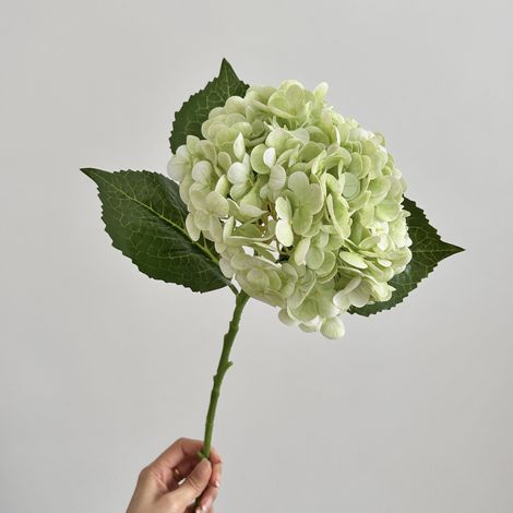 3 fleurs d’hortensia artificielles 3D réalistes en vert clair – Décor floral élégant pour hôtels, mariages et événements professionnels