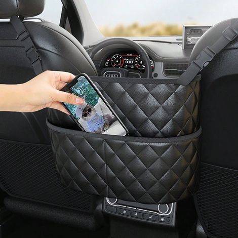 Sac de rangement pour porte-documents de voiture - Organisateur de dossier de siège en cuir durable avec séparation - Filet de rangement de siège avant pour accessoires de conducteur. (1/5)