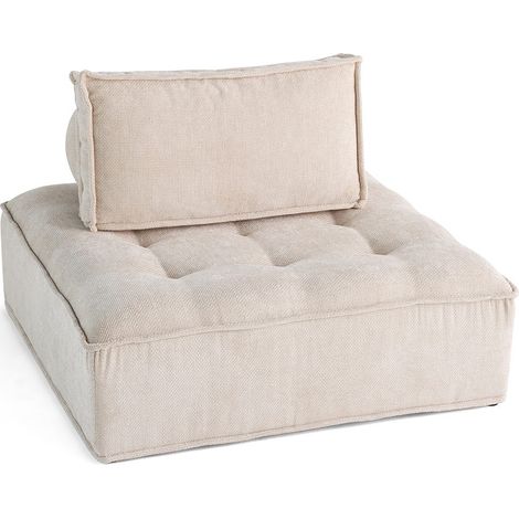 Lisa Design – Module d'assise modulable en velours texturé beige – Largeur 122 cm – Assise ultra moelleuse – Coussins déhoussables inclus (1/5)