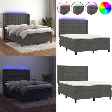 Sommier à lattes de lit matelas et LED Gris foncé 140x200 cm - Lit Plateforme - Lit Capitonné - Lit Design - Lit Velours - Tête De Lit Ajustable - Home & Living (1/5)