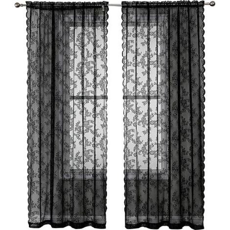 Rideaux en dentelle noire (2 pièces) Noir 100 x 200 cm Noir 100 x 200 cm (1/3)