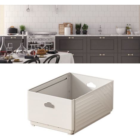 Boîte de rangement extensible rectangle à tiroir stackable pour cuisine bureau plastique blanc grande (1/5)