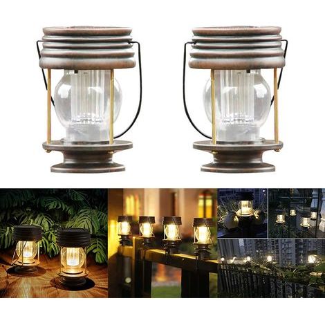 Lanterne solaire d'extérieur, lot de 2 lanternes décoratives de lumières suspendues de jardin rétro pour la fête de bureau de patio de patio-Ensoleillé (1/4)
