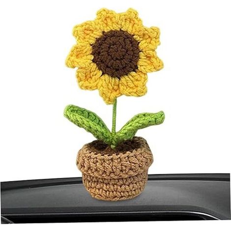 1 fleur artificielle crochetée en pot, décoration de voiture, petite fleur artificielle