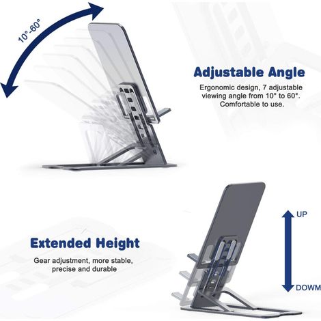 Soporte ajustable para teléfono con marco de aleación de aluminio resistente, apto para dispositivos de 4 a 12,9 pulgadas, ergonómico y ajustable, con base antideslizante y compatible con la carga.