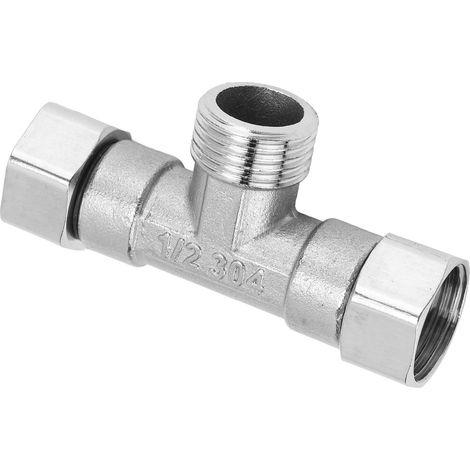 Raccord en T à 3 voies en acier inoxydable 304, adaptateur de tuyau G1/2 pour eau et air, filetage mâle central (1/5)