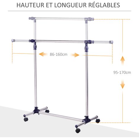 HOMCOM Portant à vêtements roulettes inox 25 kg