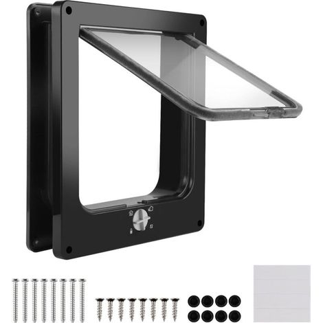 Chatière pour Chat Intérieur Noir Magnétique, Porte Chat 27 23,5 5,5 cm, Trappe Chat 4 Voies d'Accès (1/5)