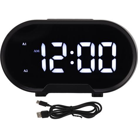 USB digital alarm clock with LED display, white light, mirror, electronic desk clock for bedroom, living room, office, black case (1/5)