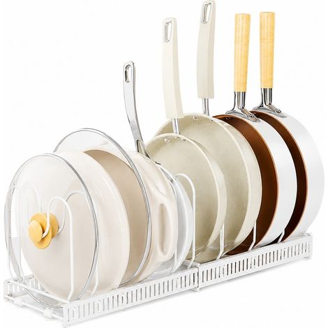 Étagère à casseroles extensible, blanc ivoire, 12 boucles, réglable, organisateur de cuisine de comptoir (1/5)