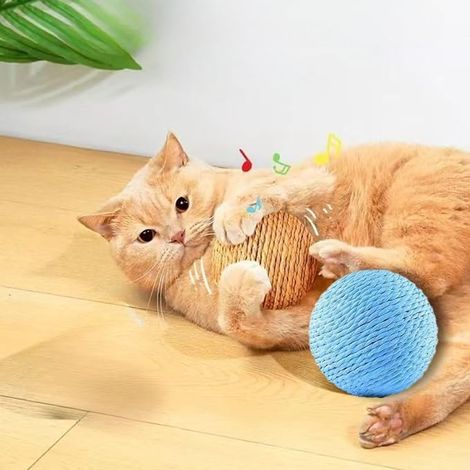 Balles en Corde de Sisal, Jouet pour Chat, 8cm Jouet pour Intérieur, Chat Griffes de Dents Sisal (1/4)