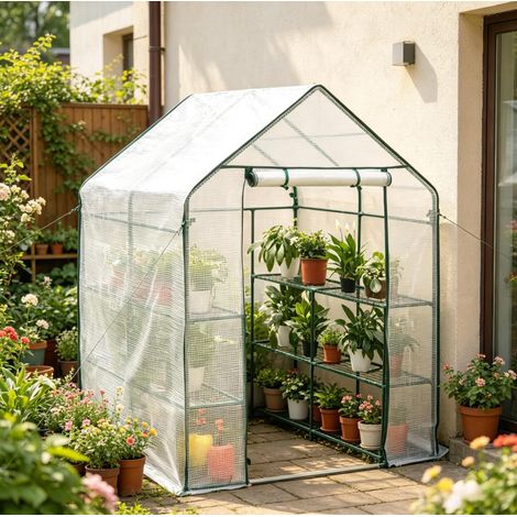 Gartengewächshaus 143x143x195 cm aus Stahl und PE, weiß, Pflanzenschutz – MEUBLIV (1/5)